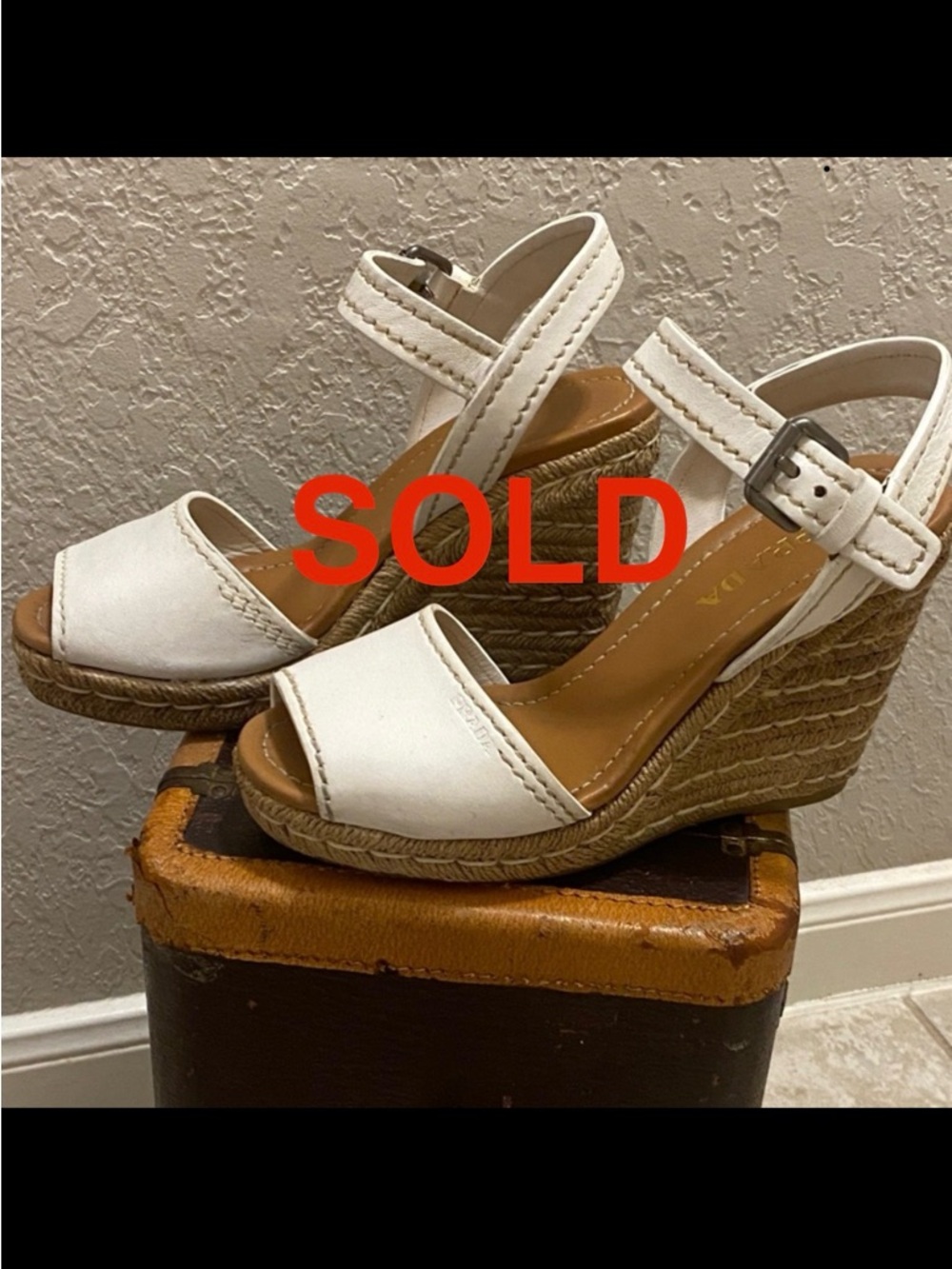 Prada White Leather Espadrille Wedge Sandals Size 39 Authentic